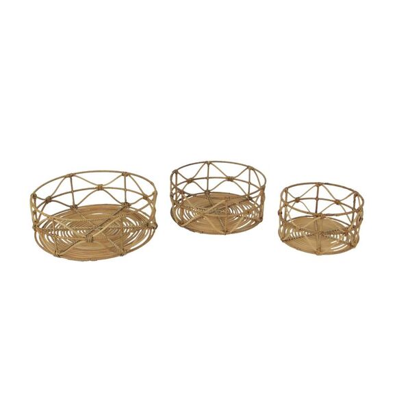 Set of 3 Metal and Rattan Nesting Round Basket Trays - Picture 2 of 5